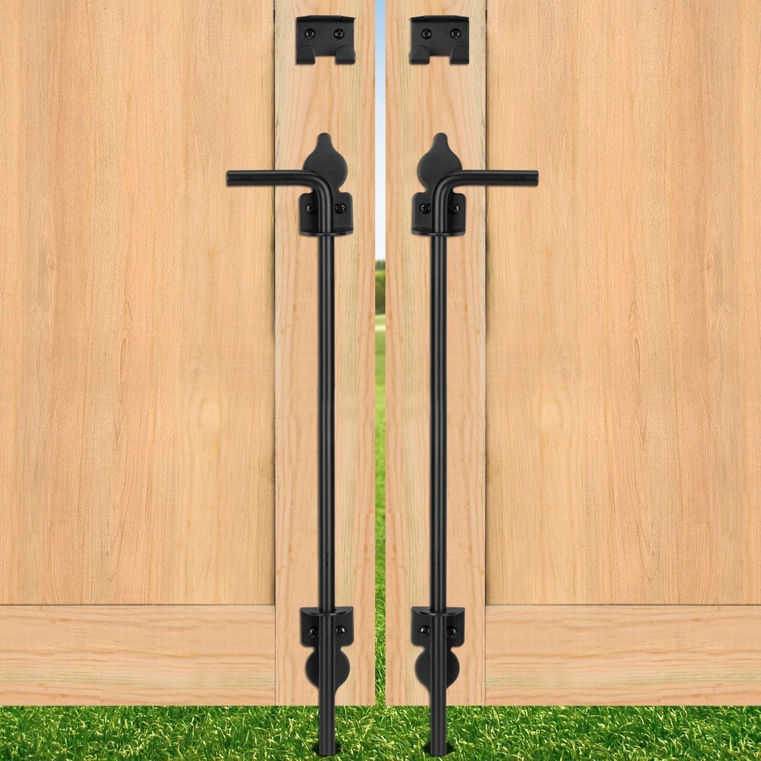 24 Inch Cane Bolt Gate Drop Rod Heavy Duty Gate Hardware, Gate Ground Latch for Wooden Fences, Metal Gates Doors Stopper for Gate Ground, Wrought Iron Gate Latches, Black Finish(2 Pack)