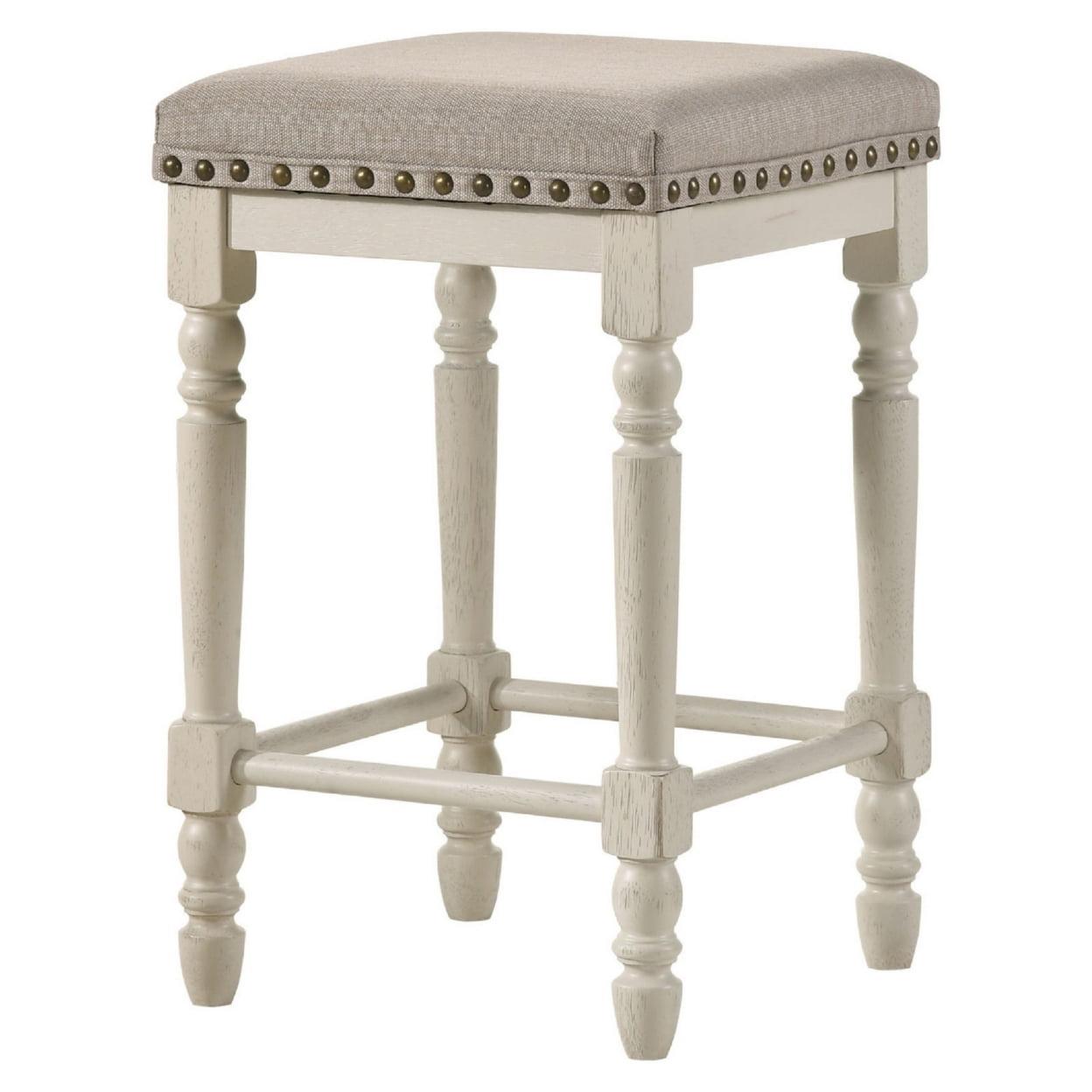 Antique White Swivel Counter Height Stool with Nailhead Trim