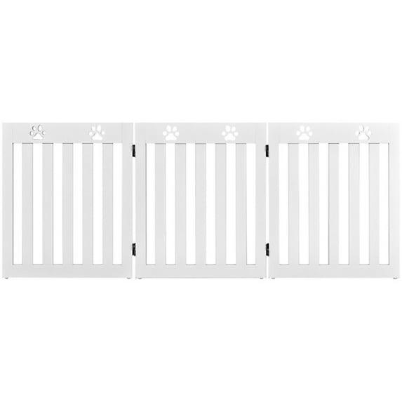 24 Inch Folding Wooden Freestanding Dog Gate with 360° Flexible Hinge for Pet-White, Dog Gate, Freestanding Pet Gate for The House, Doorway, Stairs, Pet Puppy Safety Fence