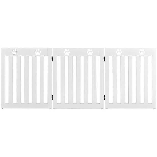 24 Inch Folding Wooden Freestanding Dog Gate with 360° Flexible Hinge for Pet-White, Dog Gate, Freestanding Pet Gate for The House, Doorway, Stairs, Pet Puppy Safety Fence