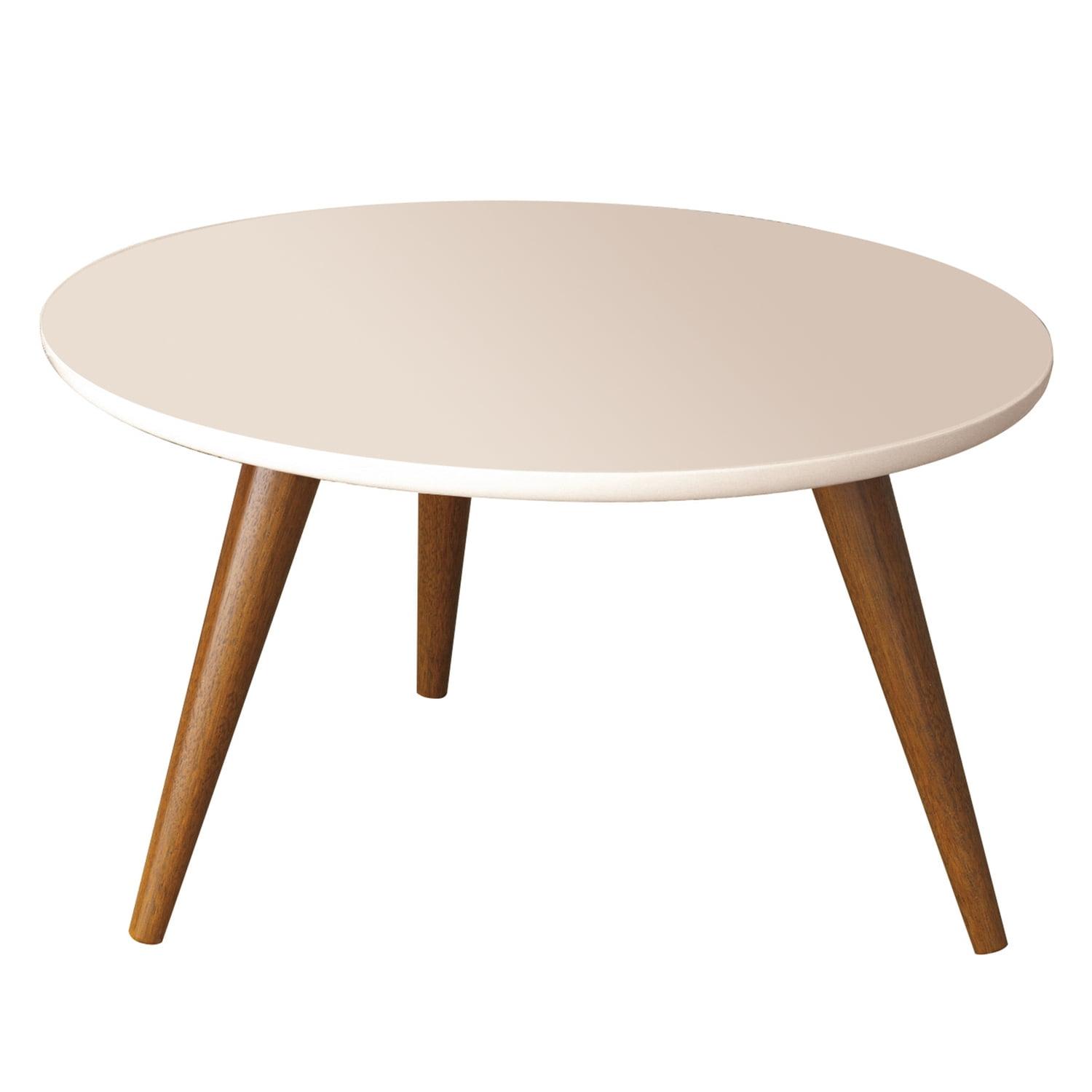 The Urban Port 24" Modern Coffee Table Round Off White Top Tapered Brown Mango Wood Legs Brown/White