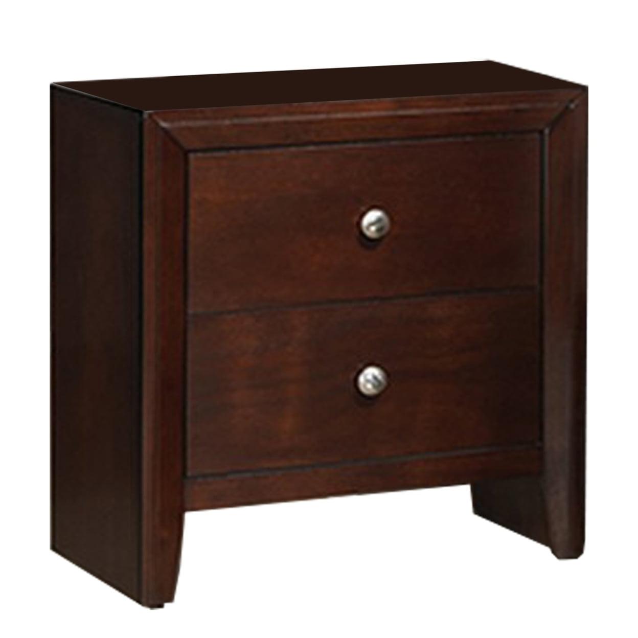 24 in. 2 Drawer Wooden Nightstand with Metal Pulls, Brown