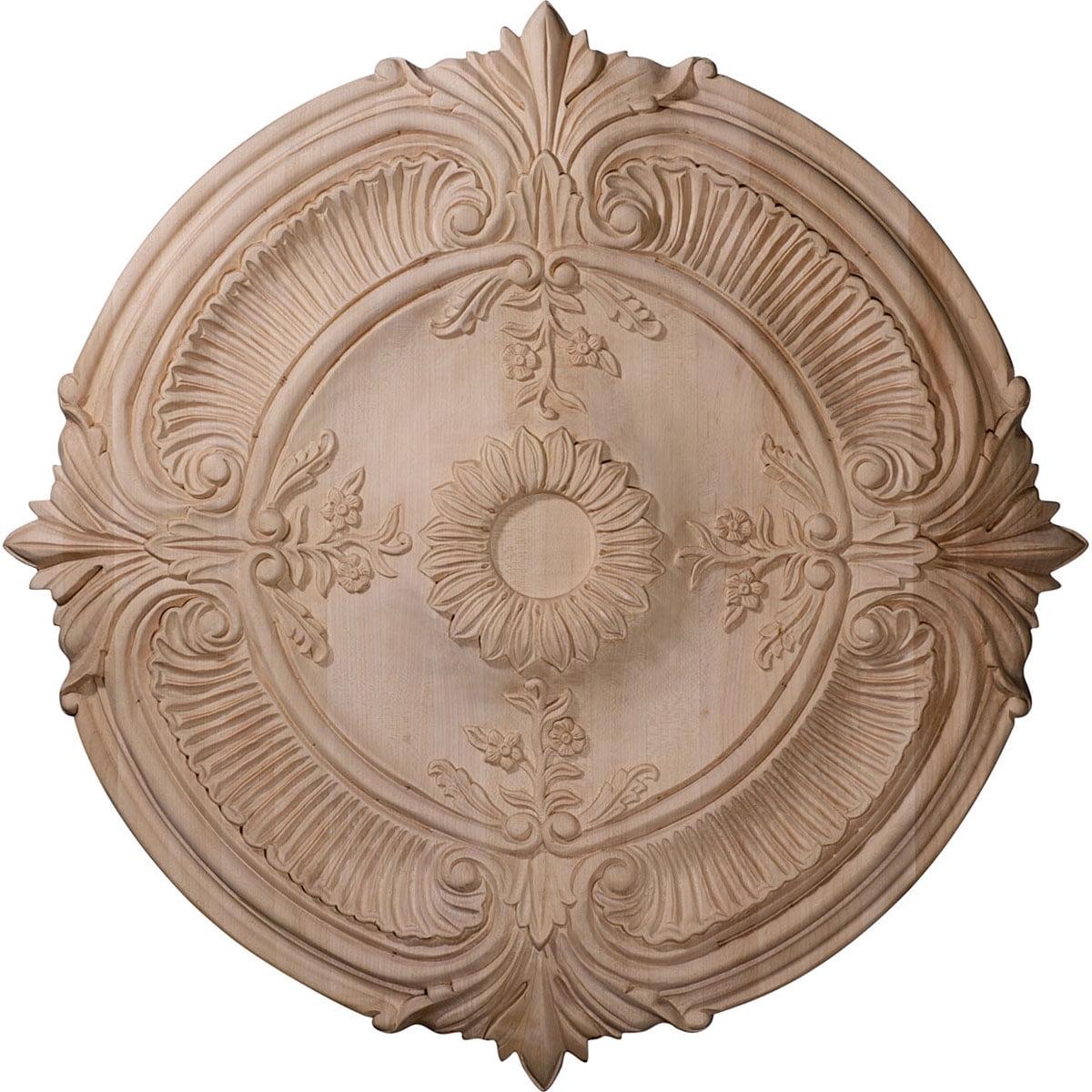 24" Red Oak Hand-Carved Acanthus Leaf Ceiling Medallion