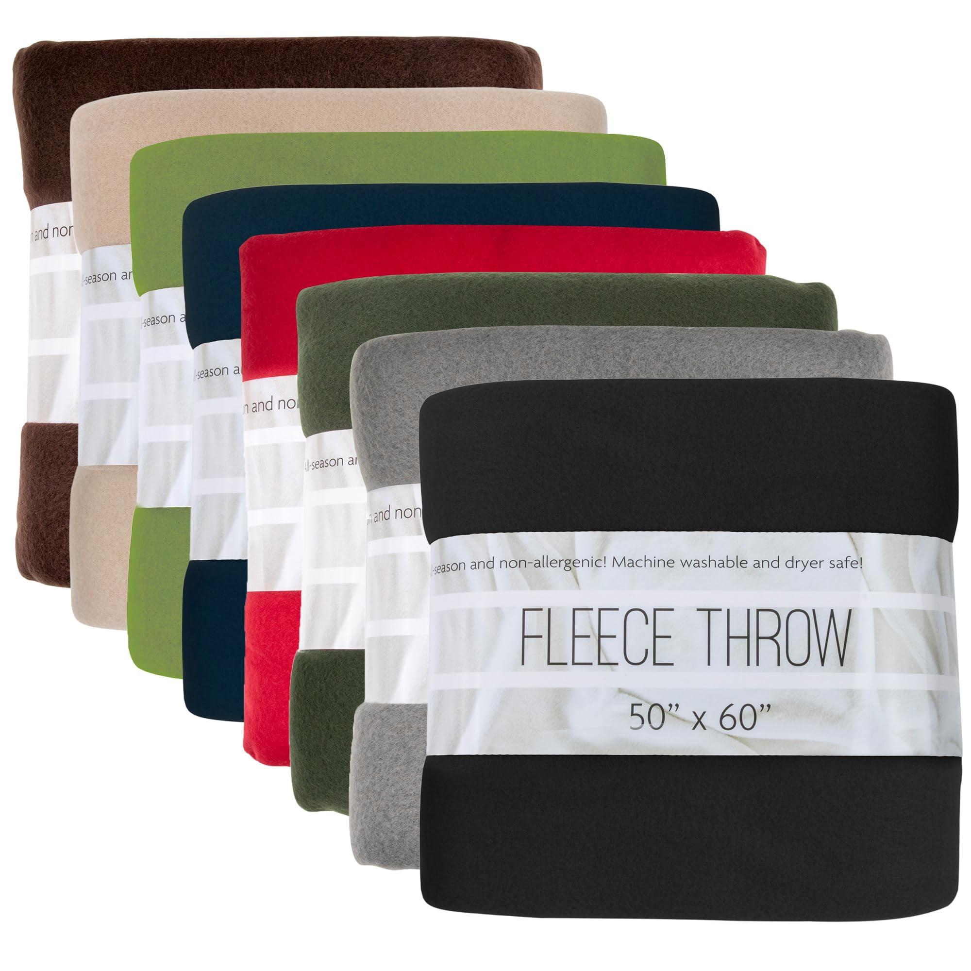 24 Pack of Bulk Wholesale 60”L x 50”W Solid Color Hypoallergenic Fleece Throw Blankets for Fall, Winter, Spring, Summer, Men, Women, Children, Homeless, Charity Donation Drives in Assorted Colors