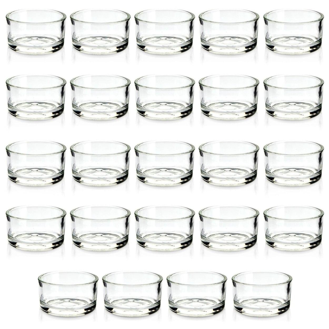Juvale 24 Pack Clear Glass Short Tealight Candle Holders for Table Centerpieces, Wedding Receptions, Party Decorations, Restaurant Tables, 1 x 2 In