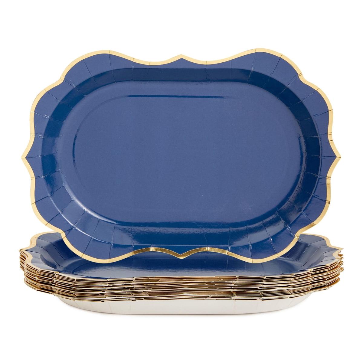 Elegant Metallic Blue and Gold Foil Paper Serving Trays, 24 Pack