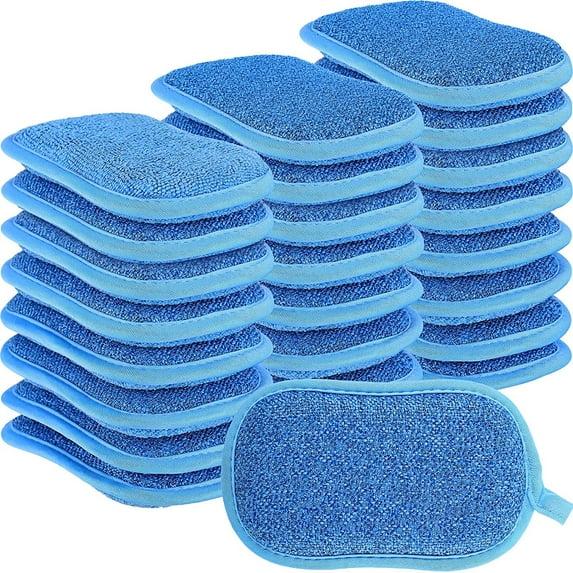 24 Pack Multi Purpose Scrub Sponges Non Scratch Microfiber Sponge Cleaning Dish Scrubber Reusable Dish Sponges for Washing Dishes Along with Heavy Duty Scouring Power (Blue)