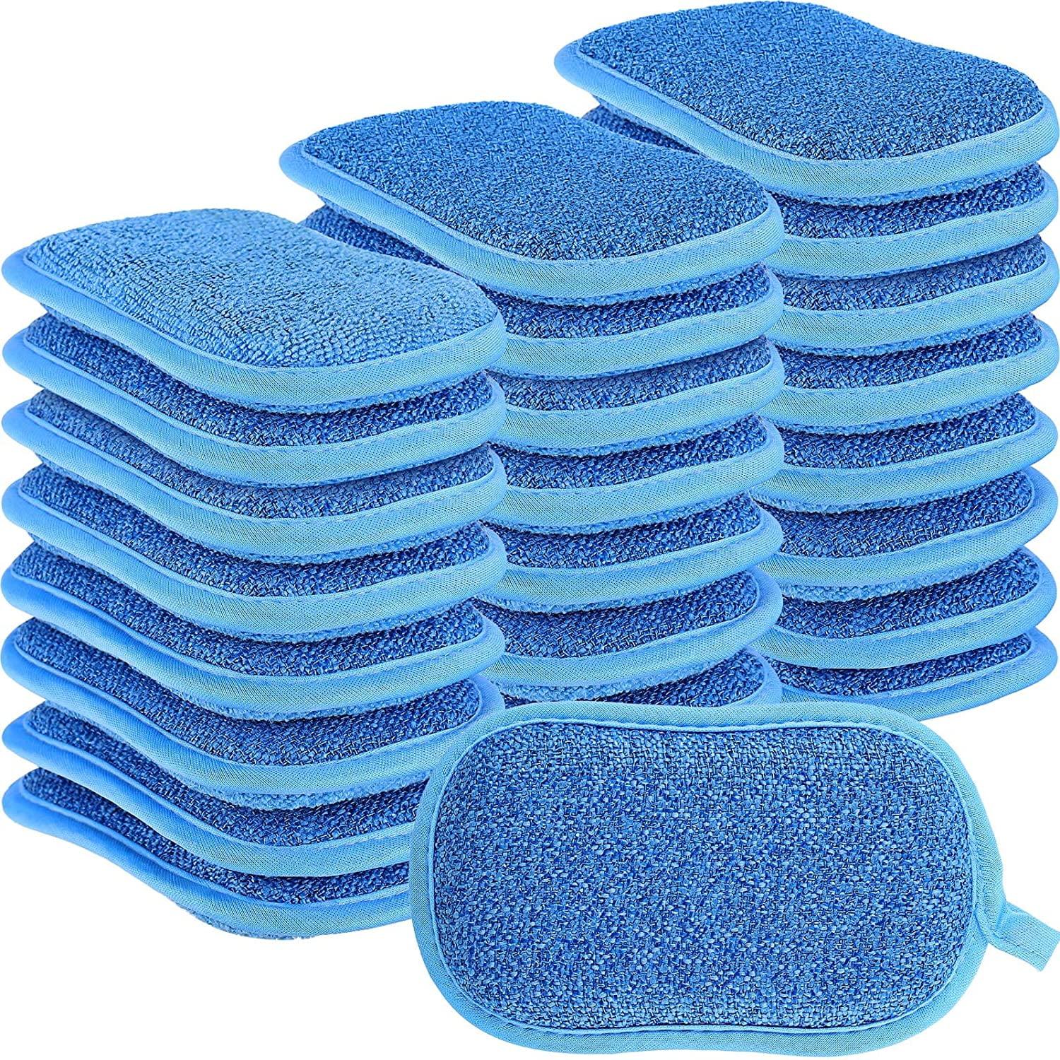 24 Pack Multi Purpose Scrub Sponges Non Scratch Microfiber Sponge Cleaning Dish Scrubber Reusable Dish Sponges for Washing Dishes Along with Heavy Duty Scouring Power (Blue)