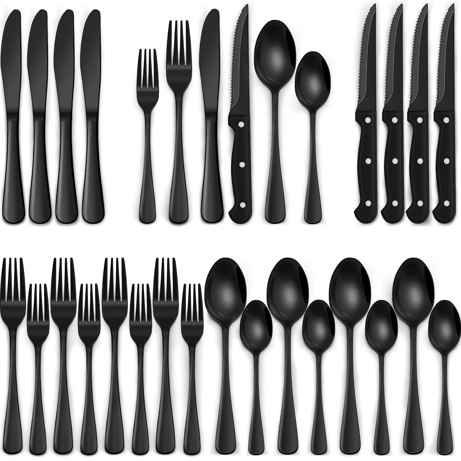 24-Piece Black Stainless Steel Flatware Set with Steak Knives