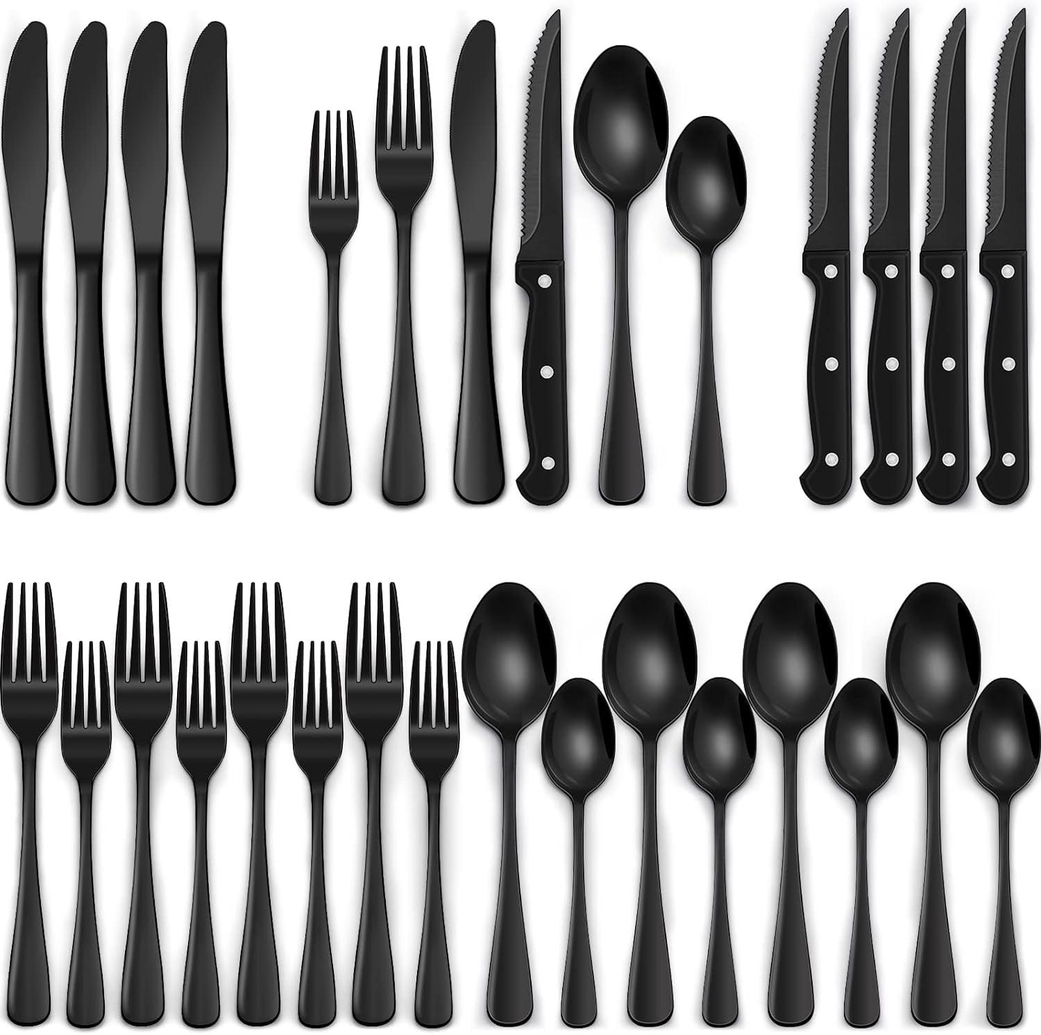 24-Piece Black Stainless Steel Flatware Set with Steak Knives