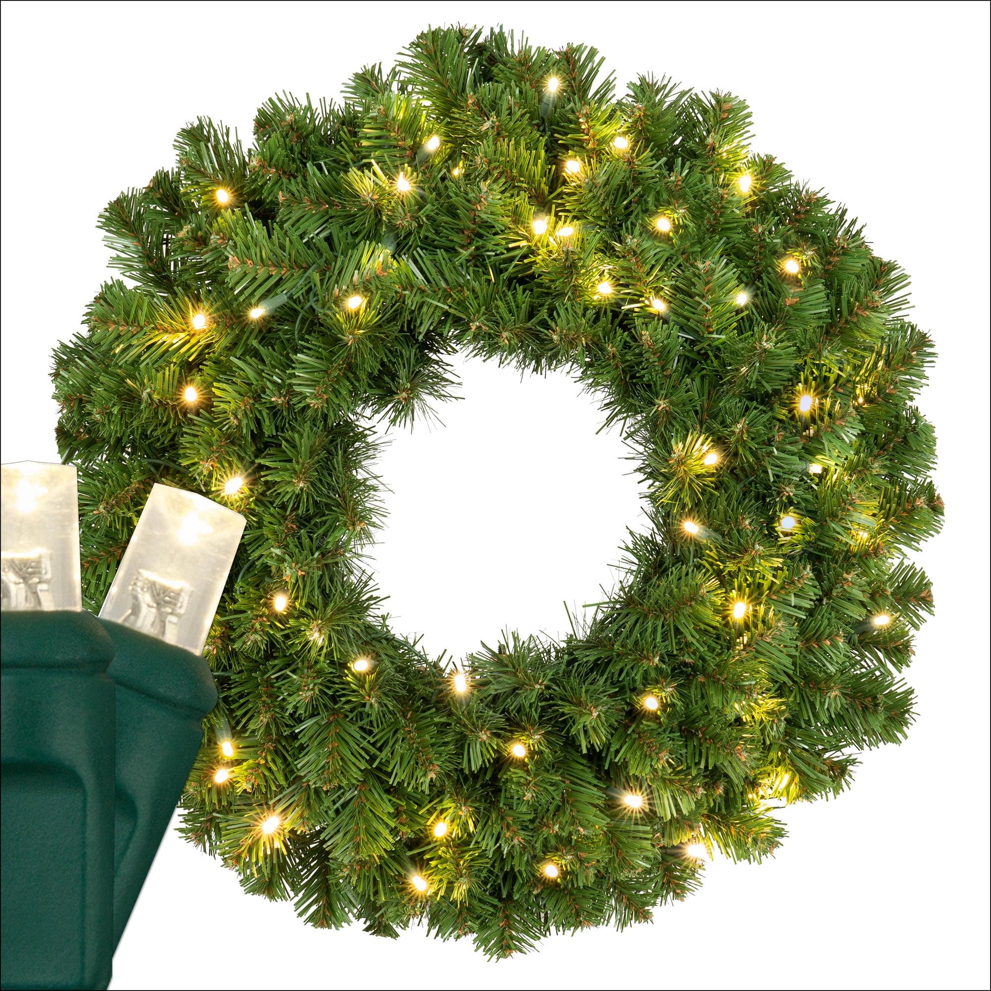 24" Warm White LED Pre-Lit Artificial Fir Christmas Wreath