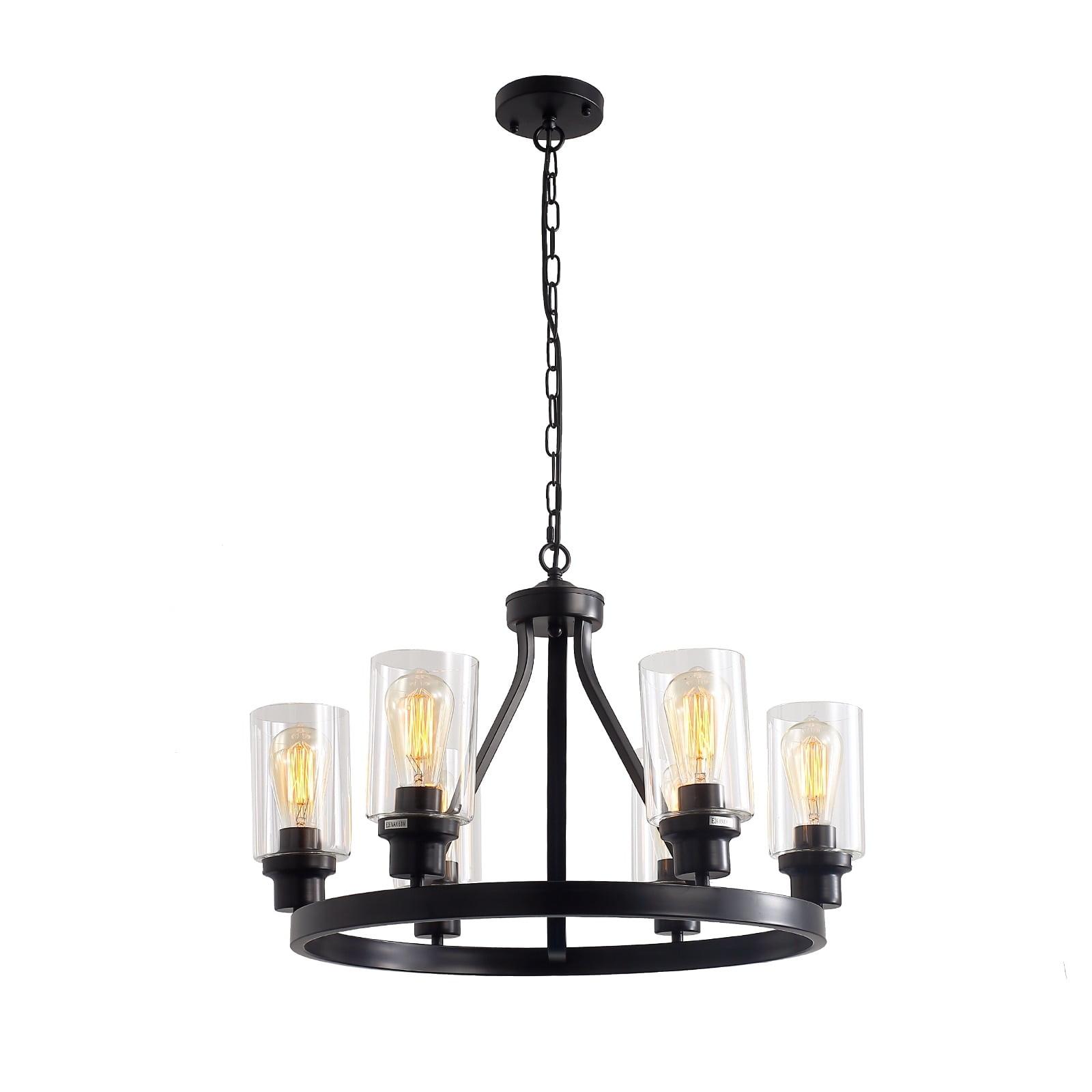 24'' Black Wagon Wheel Chandelier with Glass Shades