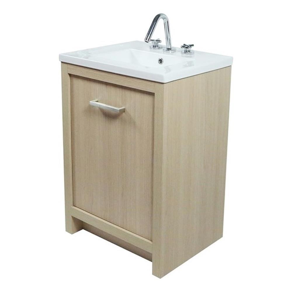 24" Neutral Wood Single Sink Vanity with White Ceramic Top