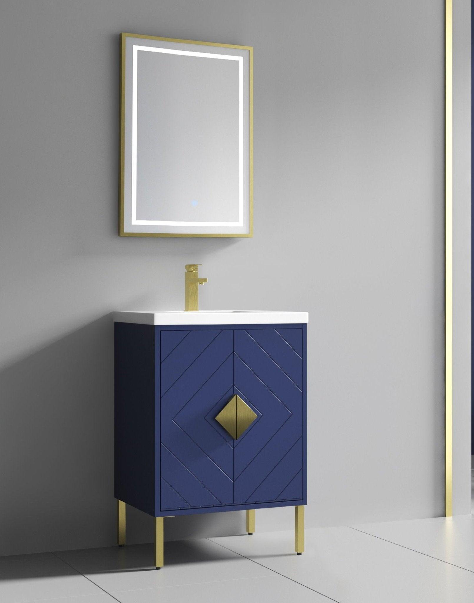 Navy Blue and Gold 24" Modern Bathroom Vanity with Acrylic Top