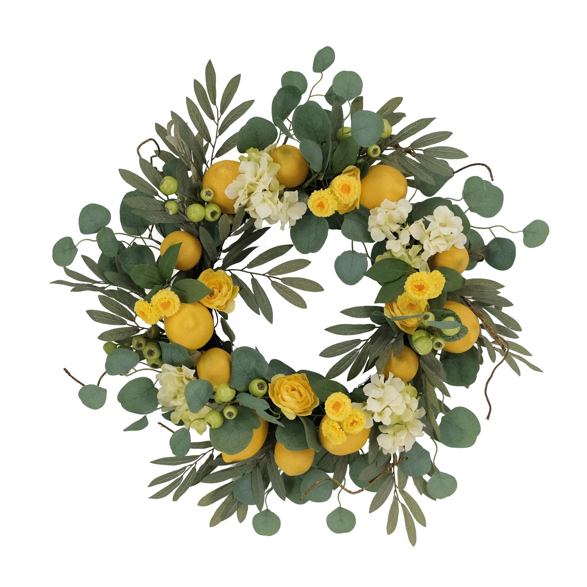 24" Vibrant Puleo International Artificial Lemon and Hydrangea Floral Spring Wreath