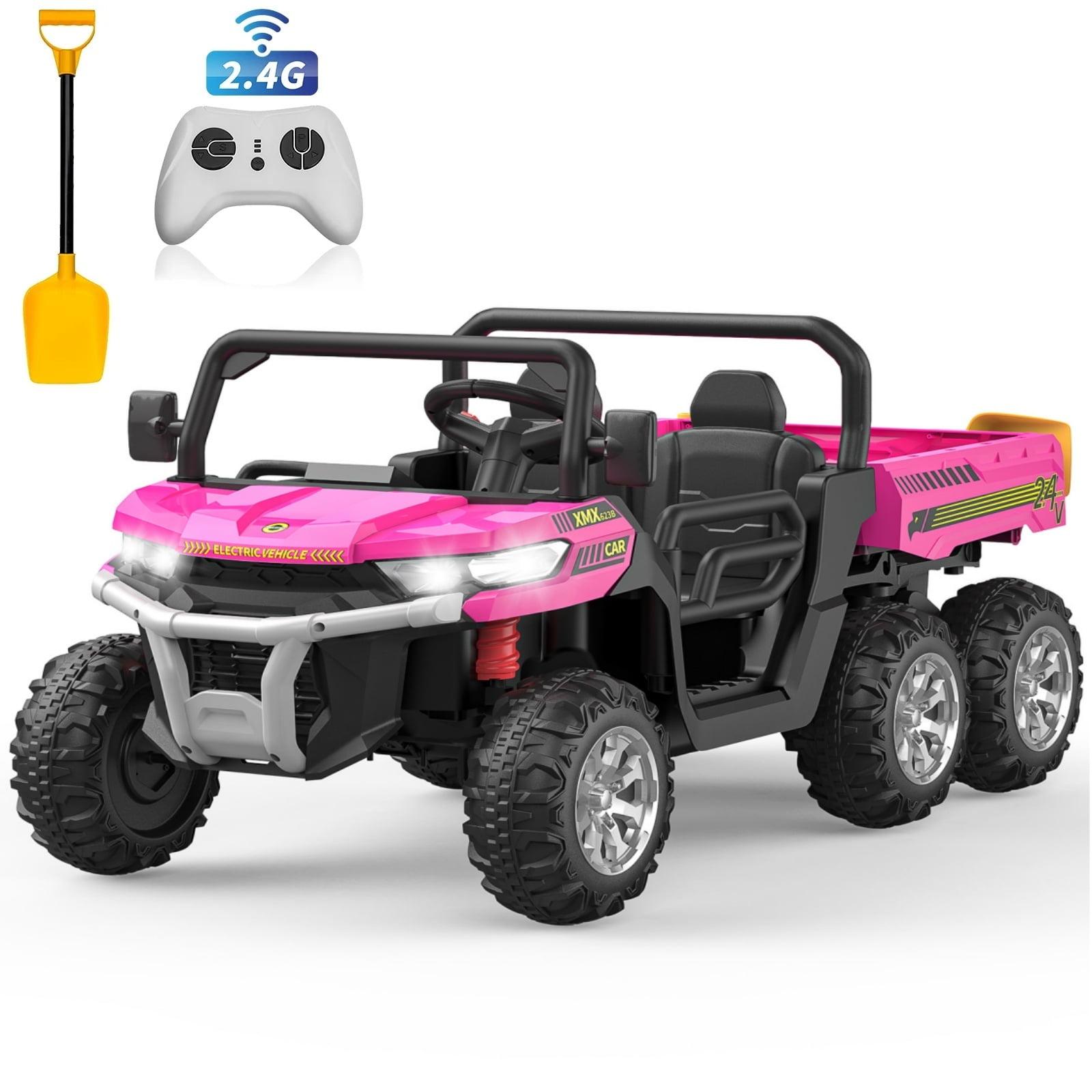 24V Kids Ride on Dump Truck with Remote Control, 2 Seater Powered 4-Wheel UTV Toys, 2x200W Ride on Tractor Car w/ Electric Dump Bed, Shovel, Bluetooth Music, Pink