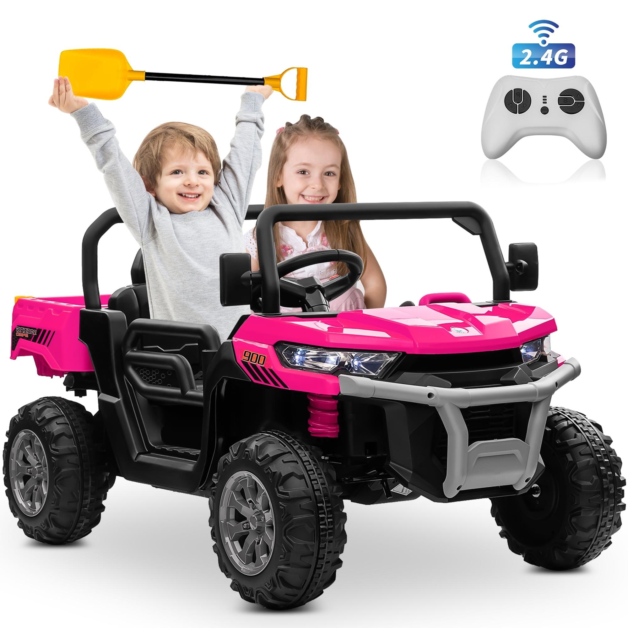 24V Kids Ride on Dump Truck with Remote Control, 2 Seater Powered 4-Wheel UTV Toys, 2x200W Ride on Tractor Car w/ Electric Dump Bed, Shovel, Bluetooth Music, Pink