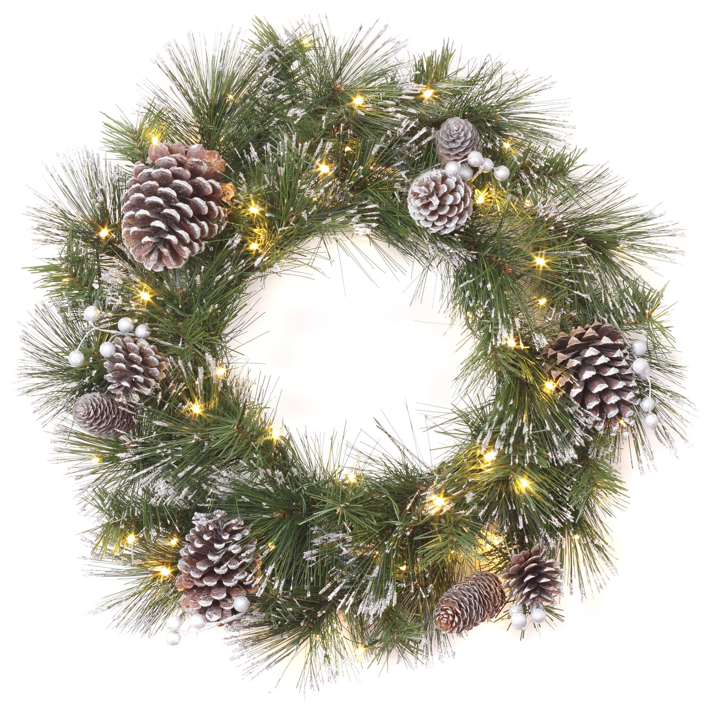 24" Prelit LED Whitter Pine Wreath Warm White Lights - National Tree Company