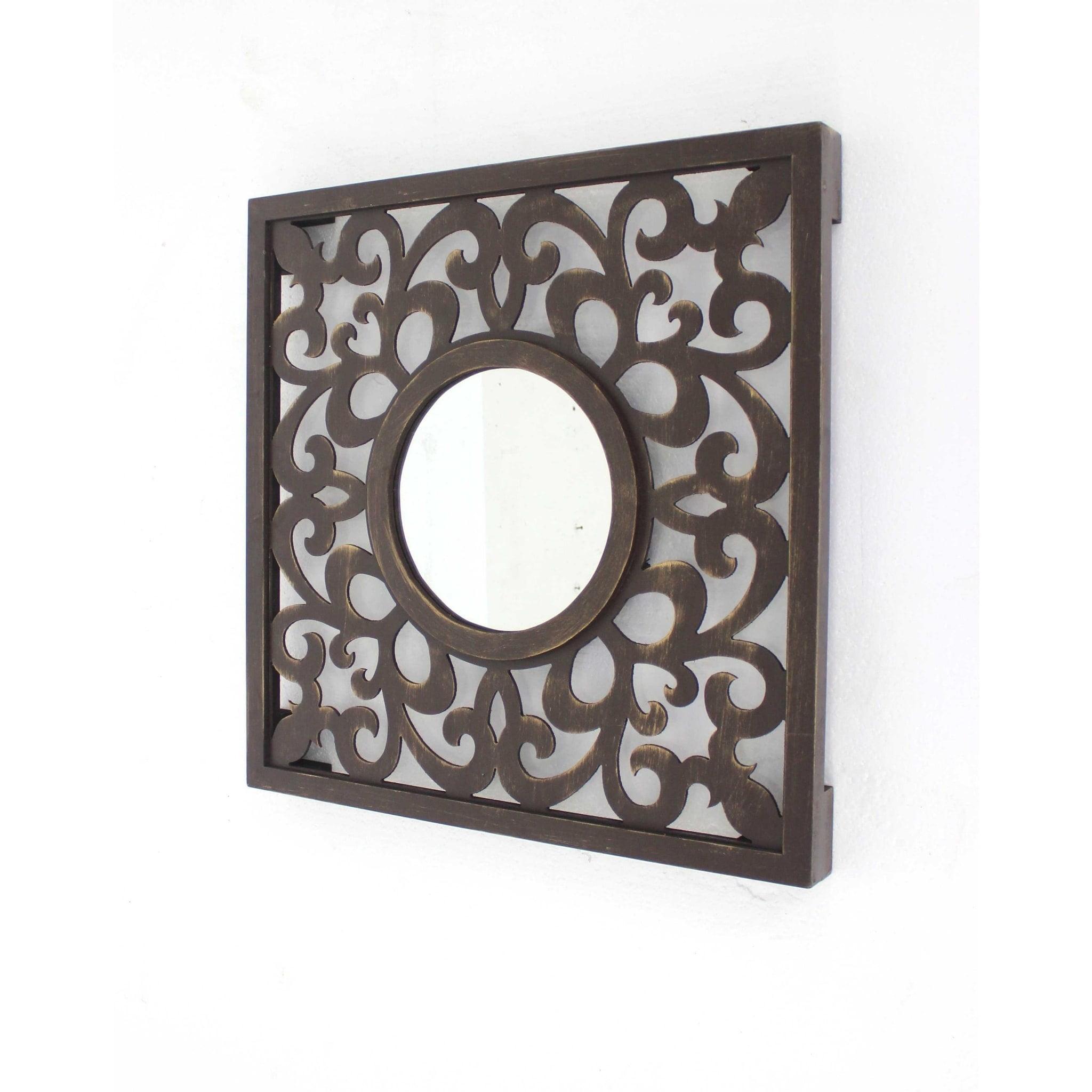 Espresso Vintage Square Wood Wall Mirror 24" x 24"