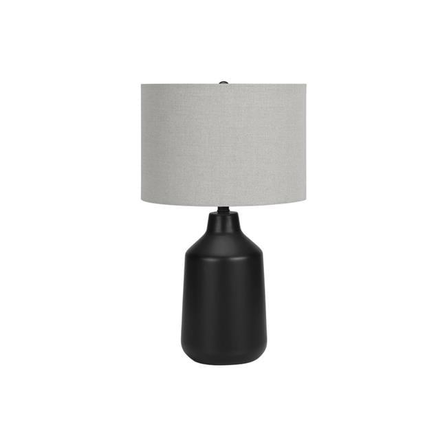 24 in. Concrete Urn Table Lamp with Gray Drum Shade, Black