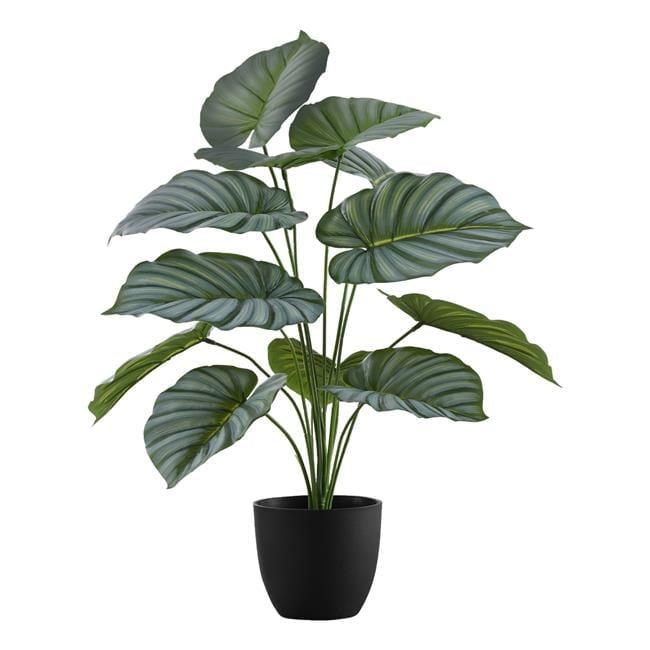 24" Green Plastic Calathea Plant in Black Pot