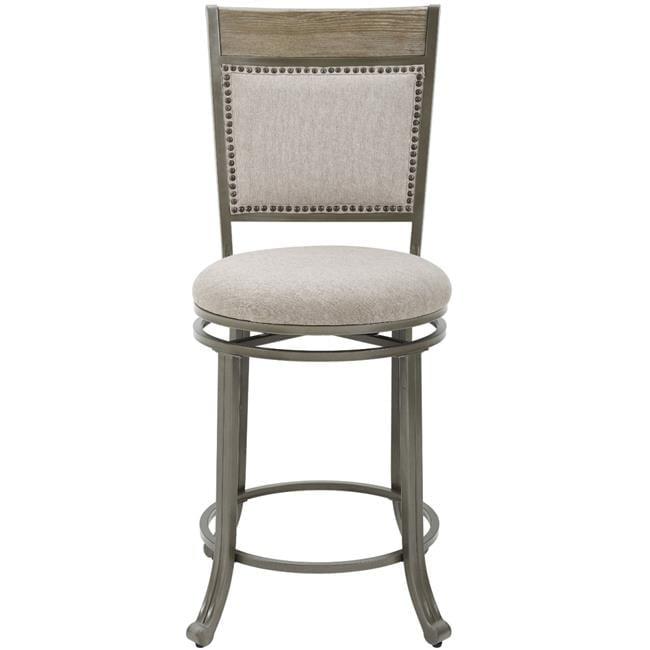 Transitional Pewter & Rustic Umber Swivel Counter Stool with Beige Cushion