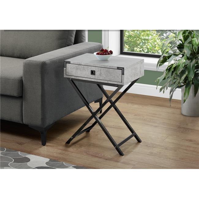 24 in. Grey Cement Particle Board, MDF & Black Nickel Metal Accent Table