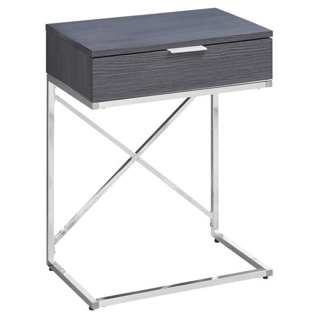 Gray MDF and Chrome Metal Rectangular Side Table with Storage