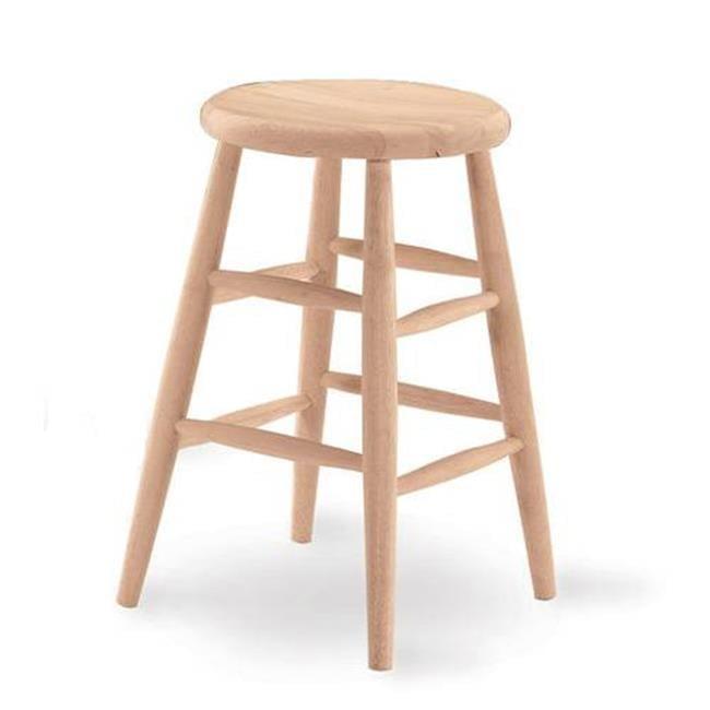 24" Scooped Seat Counter Height Barstool Unfinished - International Concepts: Solid Wood, Round, Backless