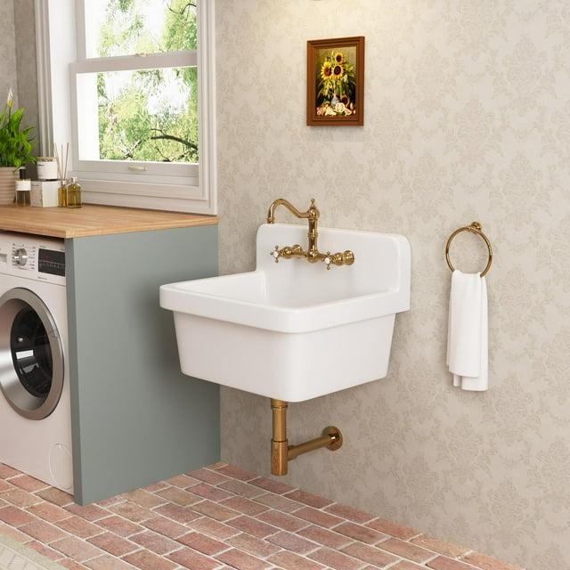 DeerValley 24"×19.7" Vitreous China Wall Mount Utility Sink Farm Style High Back Laundry Sink