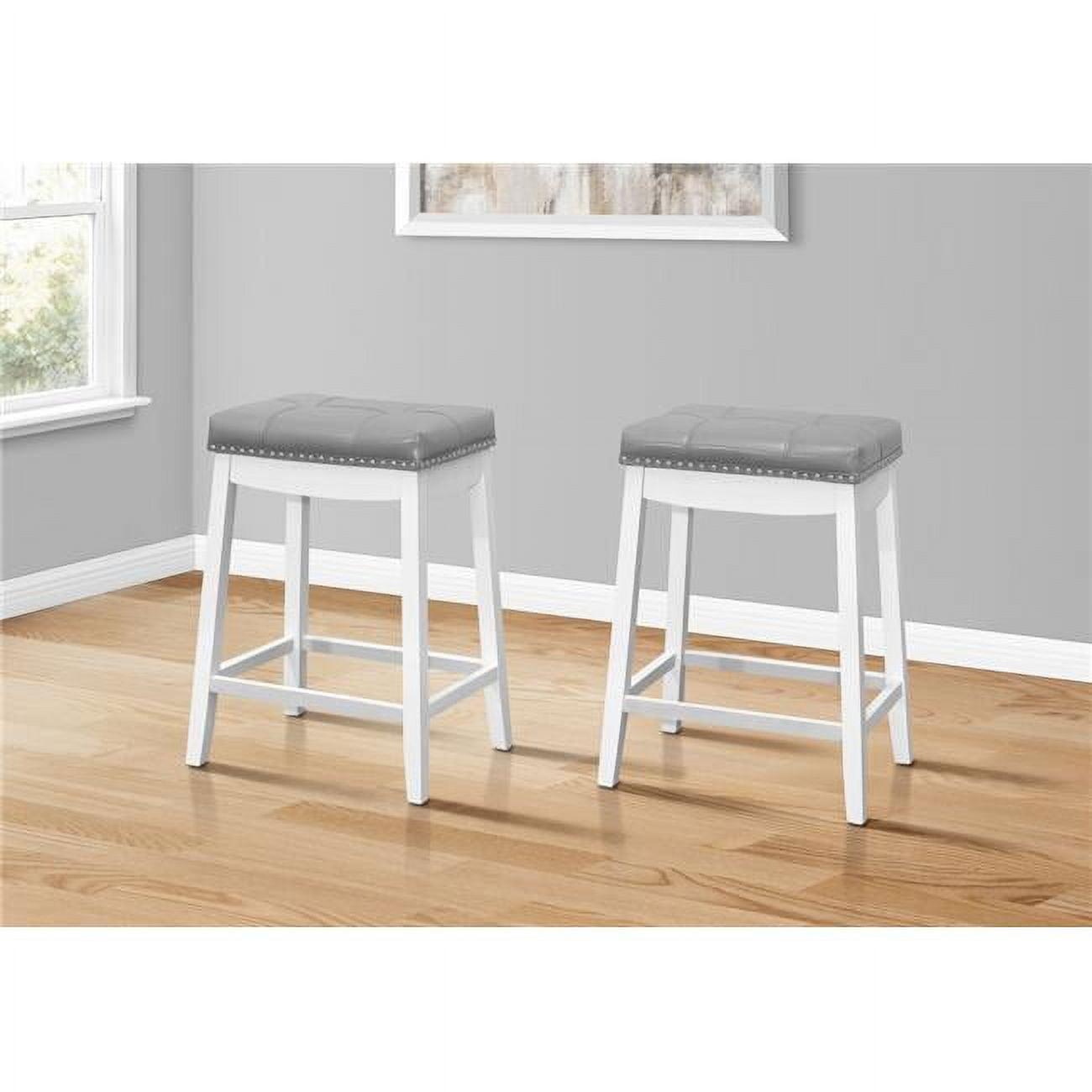 Monarch Specialties Bar Stool, Set Of 2, Counter Height, Saddle Seat, Kitchen, Wood, Pu Leather Look