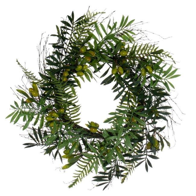 Artificial Olive Leaf Wreath (24") - Vickerman: Indoor Faux Floral Decor, Polyester, Spring Theme