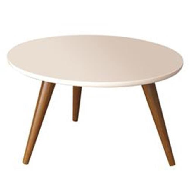 The Urban Port 24" Modern Coffee Table Round Off White Top Tapered Brown Mango Wood Legs Brown/White