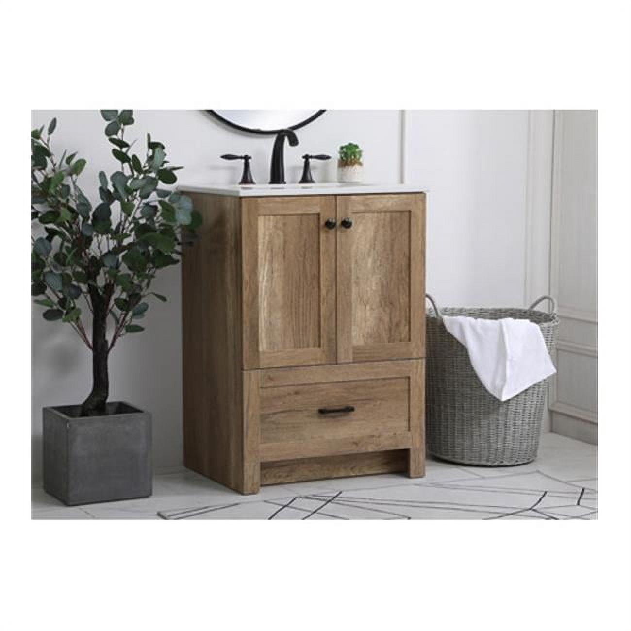 Natural Oak 24" Single Bathroom Vanity with Porcelain Sink