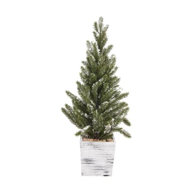 24" Snowy Pine Tabletop Christmas Tree with White Wooden Pot