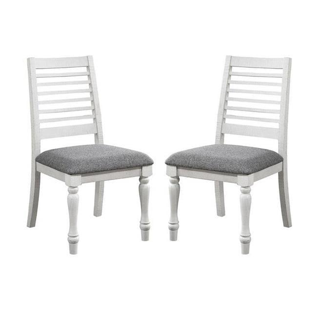 Wren 24 Inch Dining Chair Set of 2 Gray Fabric Cushion Antique White Wood