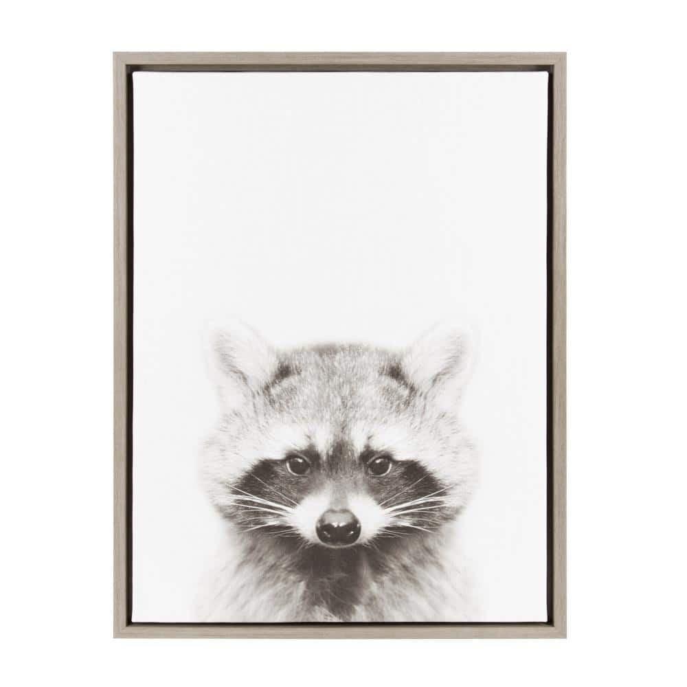 Raccoon Framed Kids' Canvas Art Gray (24"x18") - Uniek