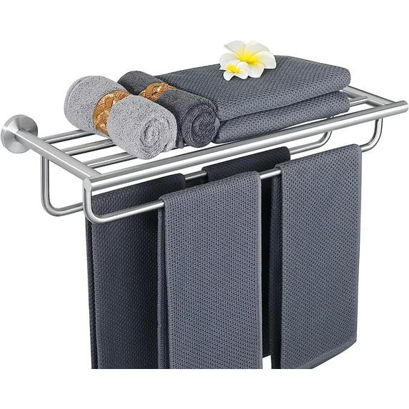 Alise Towel Rack with Double Towel Bar, 24 Inch Towel Racks for Bathroom, Modern Towel Holder for Bathroom Wall, SUS304 Stainless Steel Towel Shelf, Brushed Nickel