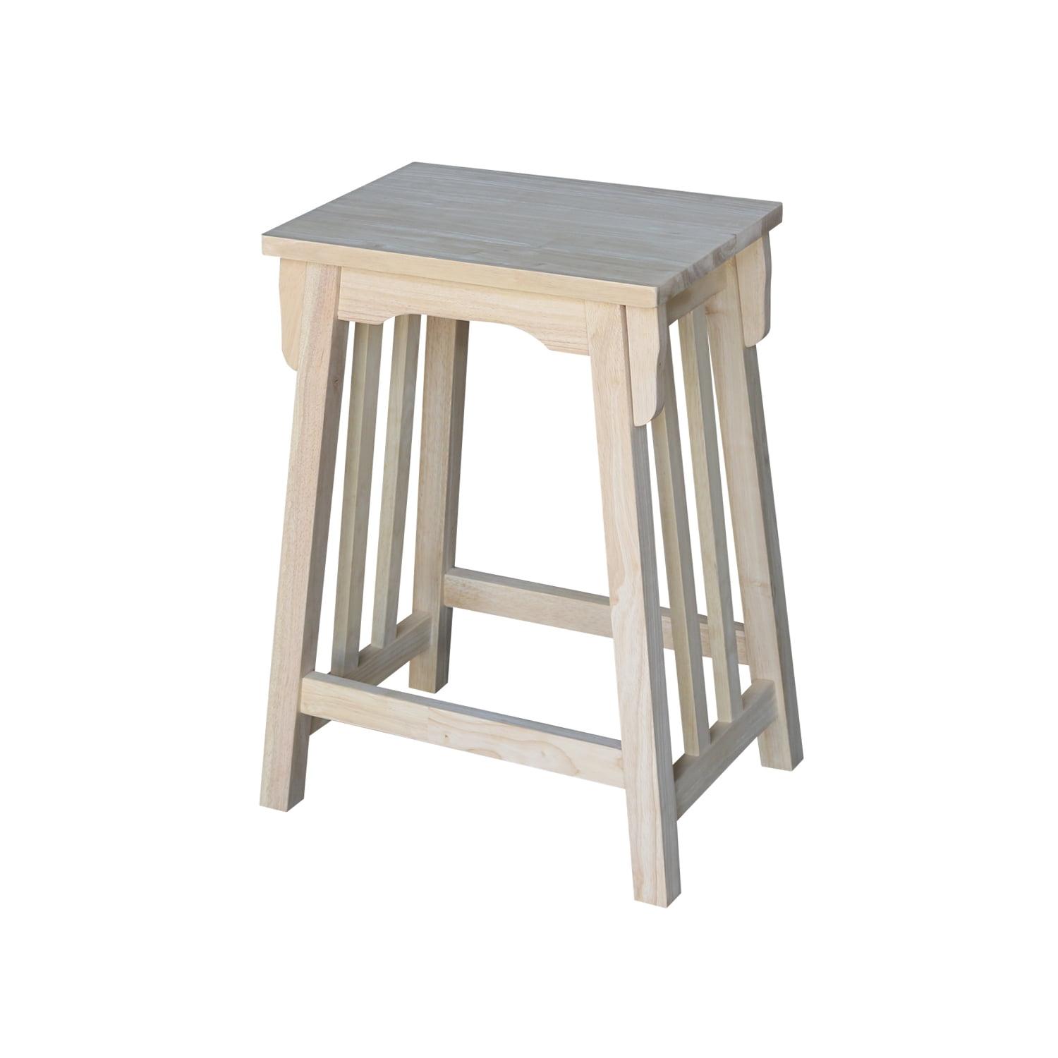 24" Mission Counter Height Barstool Unfinished - International Concepts: Solid Parawood, Rectangle Seat