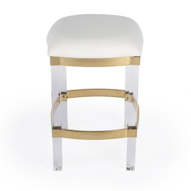 24" White Leather and Acrylic Backless Counter Stool