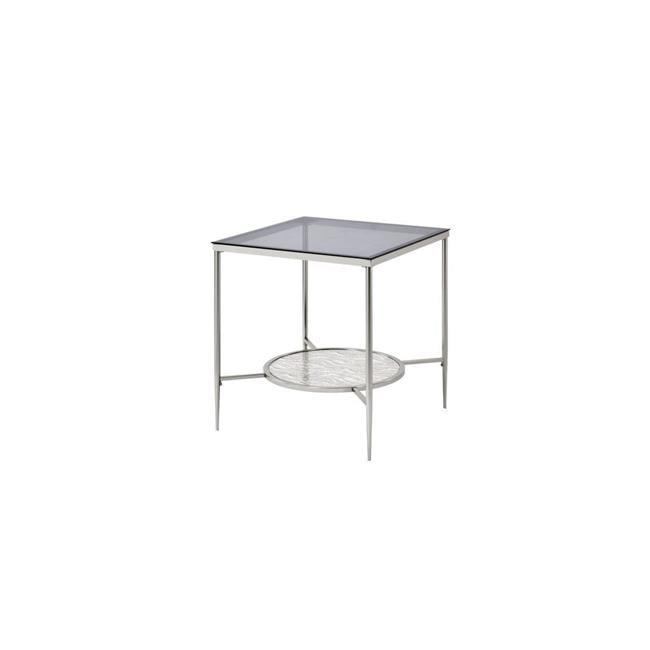 24" Chrome and Clear Glass Round End Table with Shelf