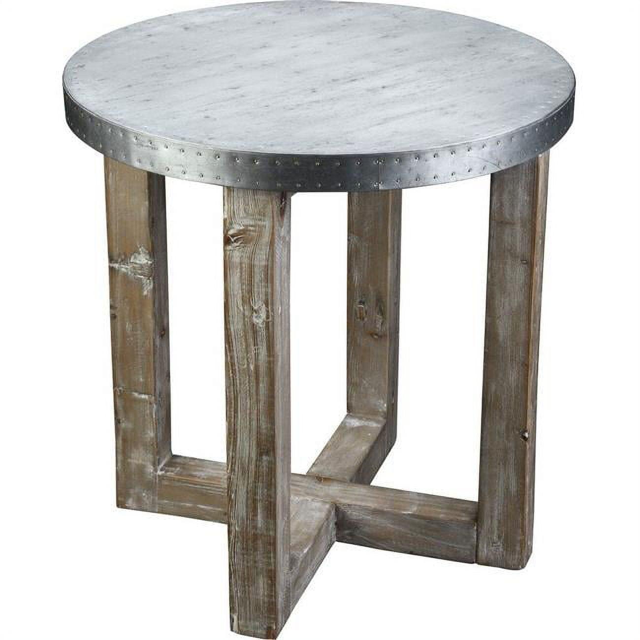 Rustic Reclaimed Pine and Zinc Top Round Side Table