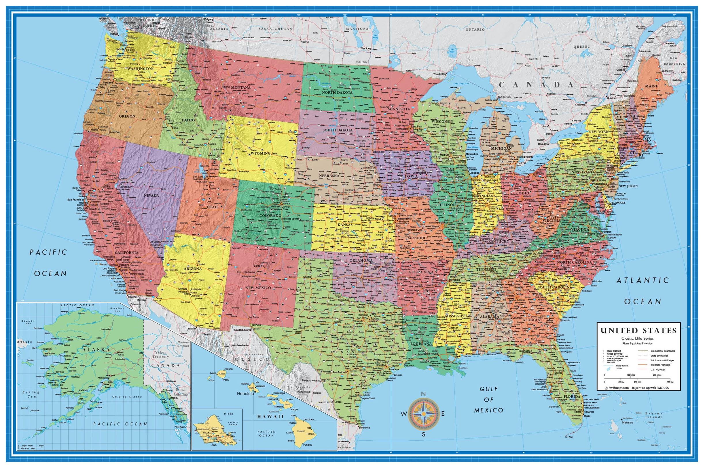 24x36 United States Classic Premier Laminated Wall Map Poster