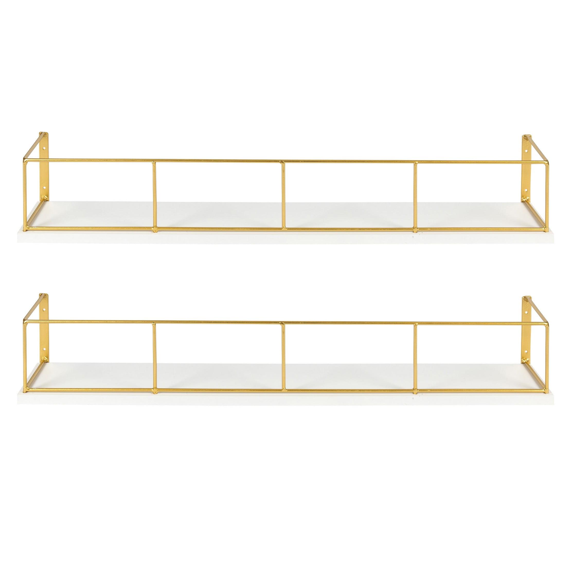 Chic Modern White and Gold Wood-Metal 24" Floating Shelves, 2-Pack