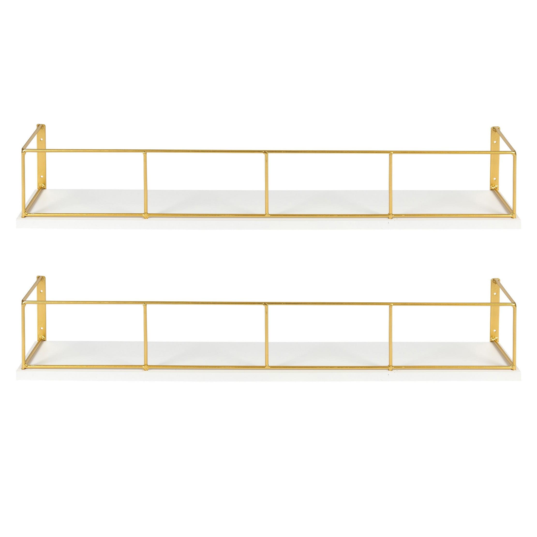 24" x 4" 2pc Decorative Wall Shelf Set White/Gold - Uniek