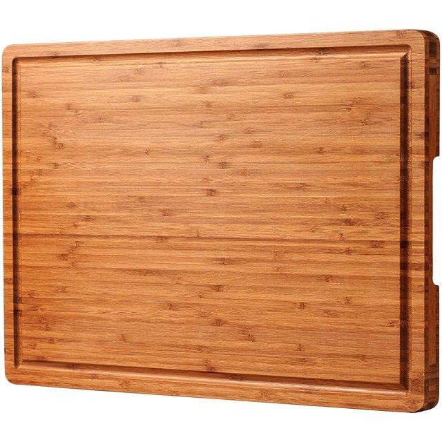 THIROX 24"X18" Bamboo Cutting Boards, XXL Charcuterie Cheese Platter Serving Tray With Handles And Juice Grooves, Solid Structure, Slim, Durable, Reversible