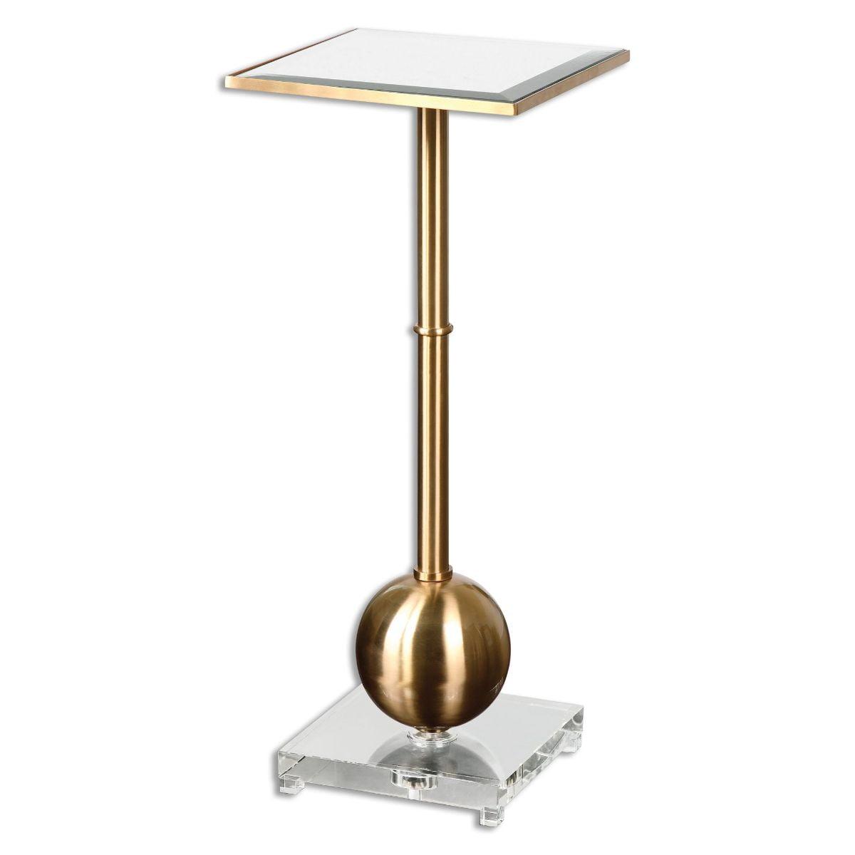Uttermost Laton Metal Glass and Crystal Mirrored Accent Table in Brass