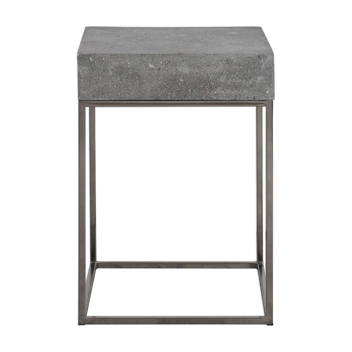 Jude Industrial Gray Concrete and Steel Square Accent Table
