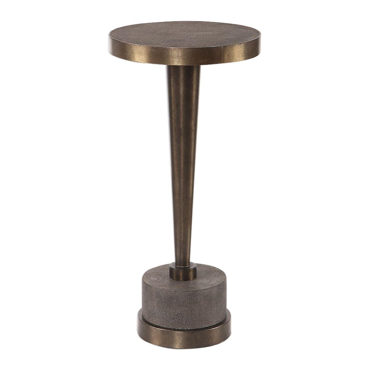 Masika Round Industrial Accent Table in Oxidized Bronze and Gray