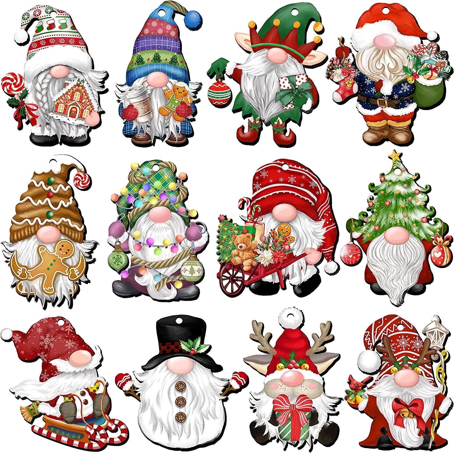 24pcs Gnome Christmas Ornaments Set - Festive Decorations with Wooden Gnomes for Tree Adornments & Ultimate Holiday Celebration Accessories